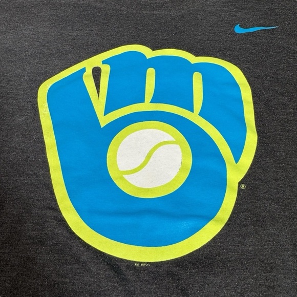 Nike Milwaukee Brewers Shirt Adult Large Gray Regular Fit Baseball Crew Short Sl - Picture 3 of 7